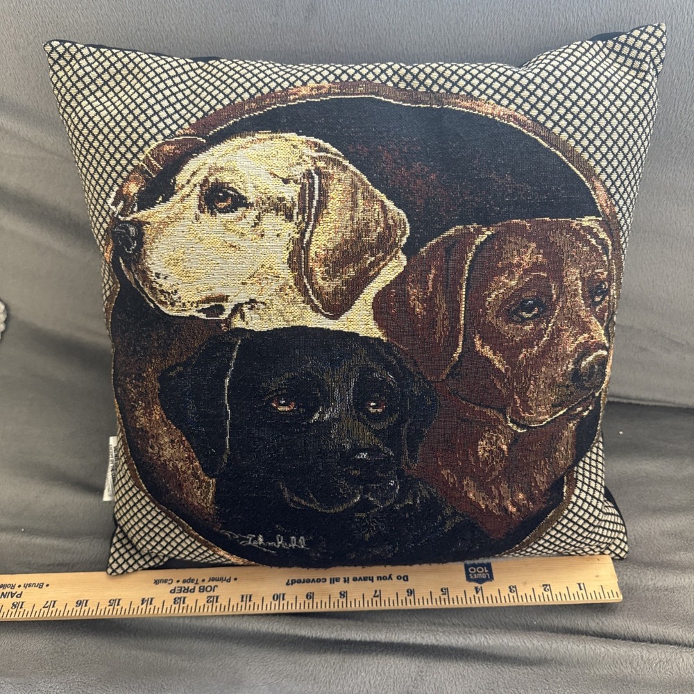 Dog Tapestry Throw Pillow -15" Labrador Retrievers Chocolate, Black, Yellow Lab - Picture 7 of 7